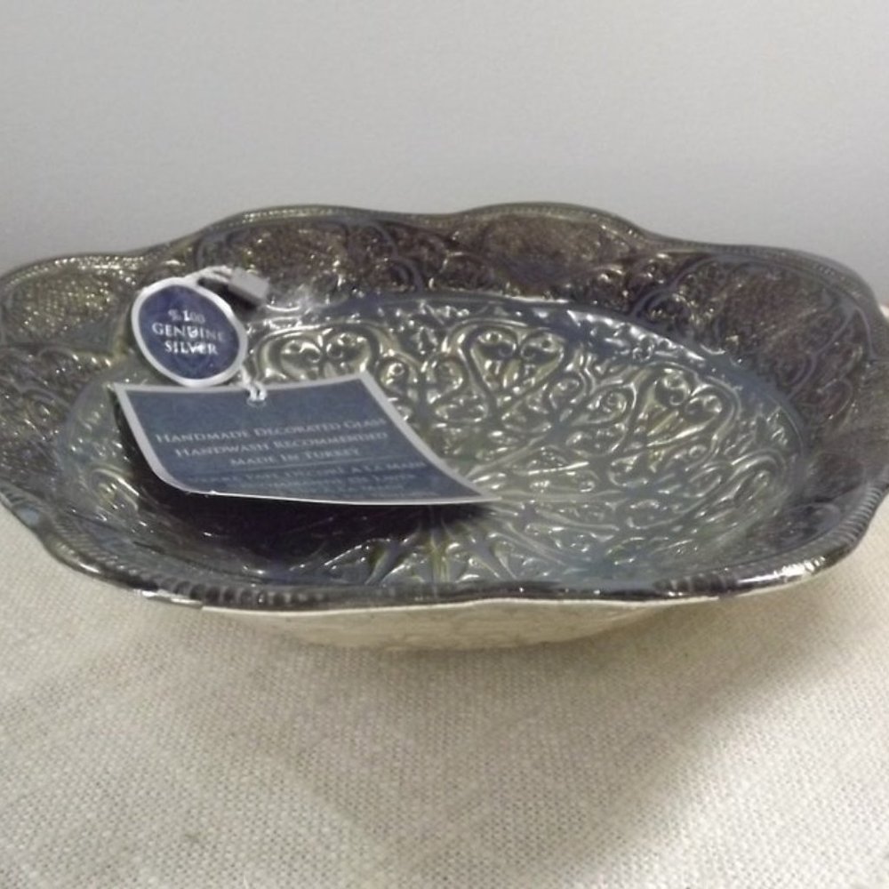 Azzurra Handmade 100 Percent Silver Decorated Turkish Art Glass Bowl